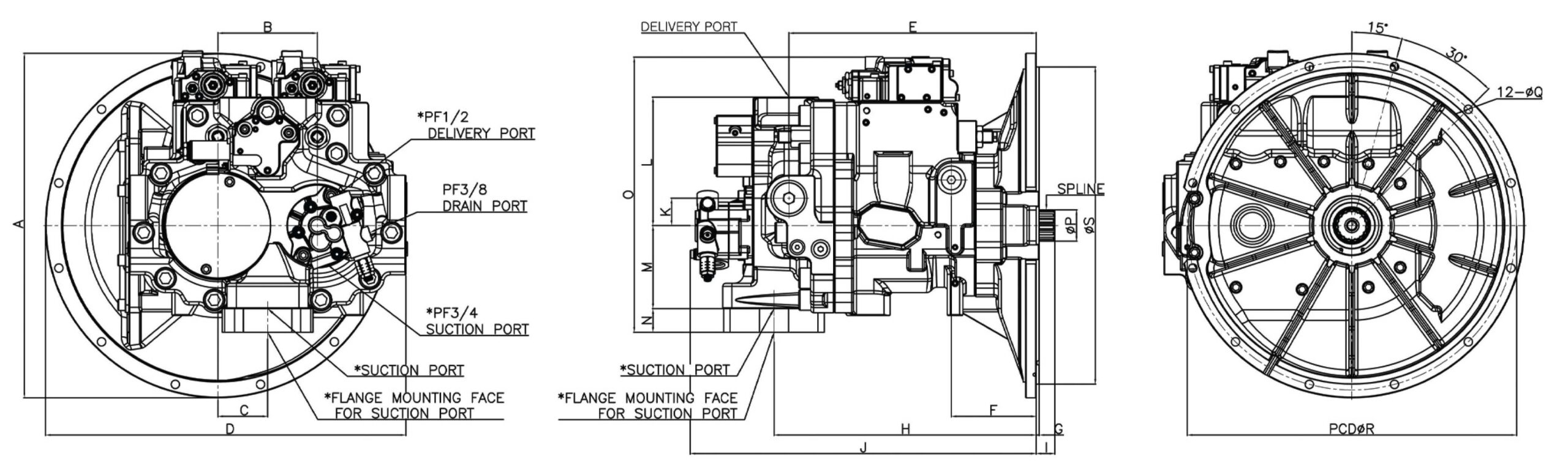 Caterpillar 330B 330L hydraulic pump dimension drawing
