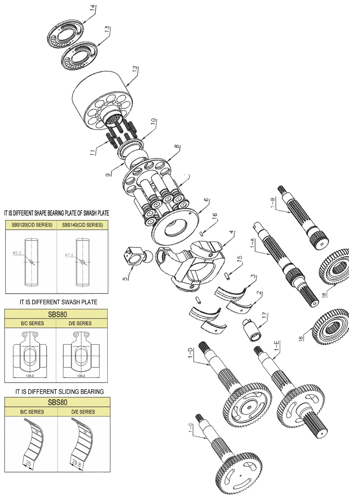 Caterpillar SBS Hydraulic Pump exploded parts diagram