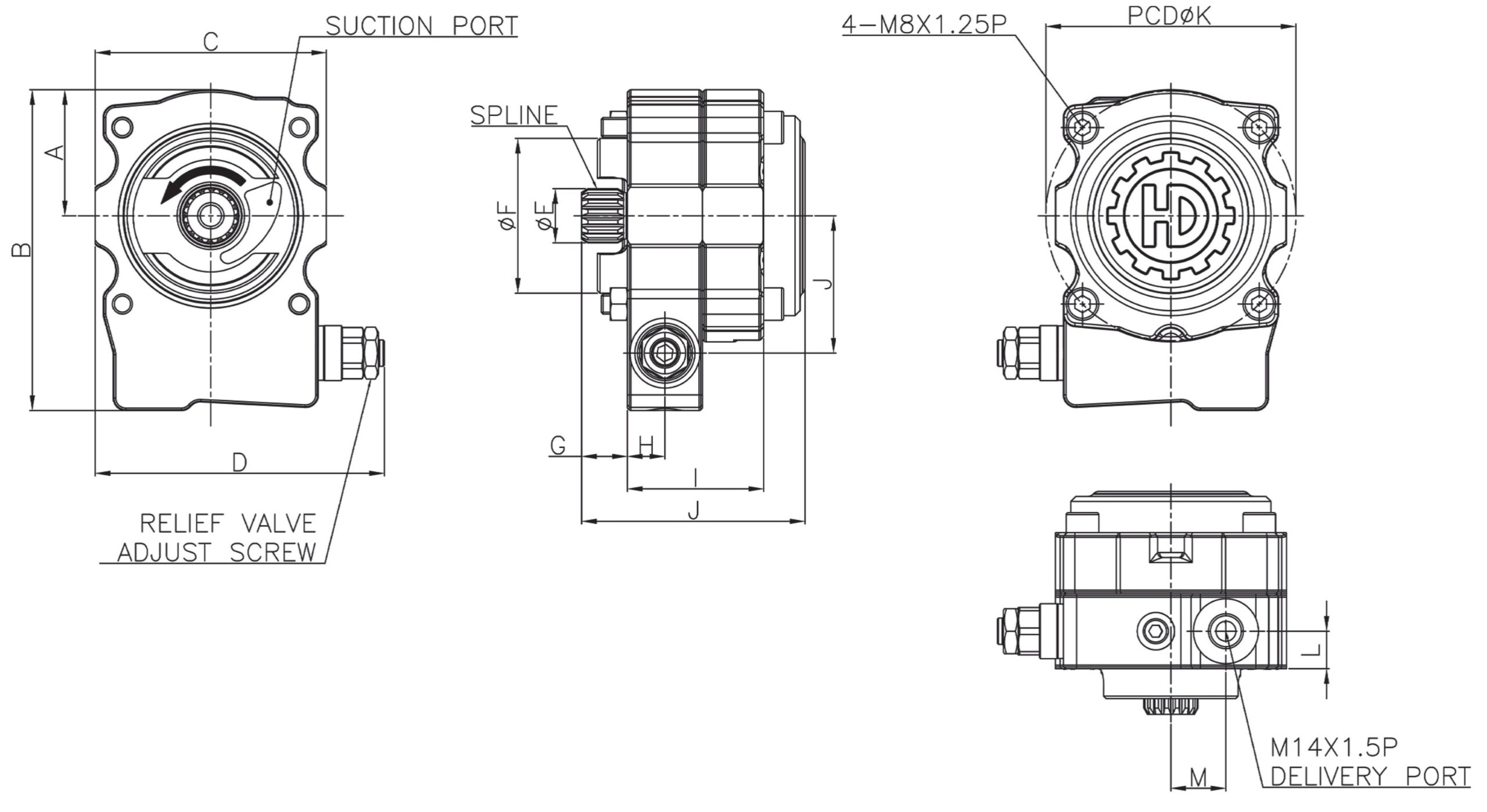 Gear Pump for A8VO55/80/107 Main Pumps dimension drawing