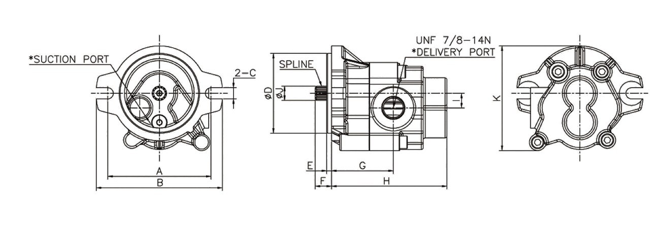 Gear Pump for Caterpillar H5V160/200DP dimension drawing