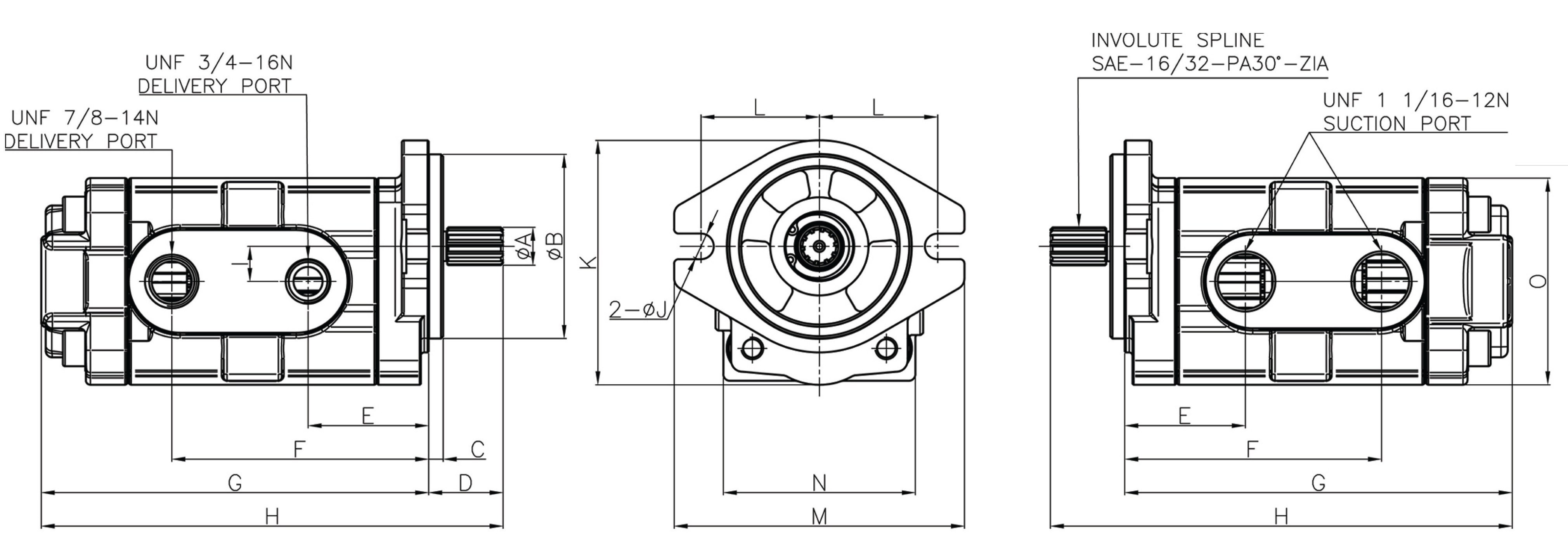 Gear Pump for Caterpillar SBS120 & 140 (Double) dimension drawing