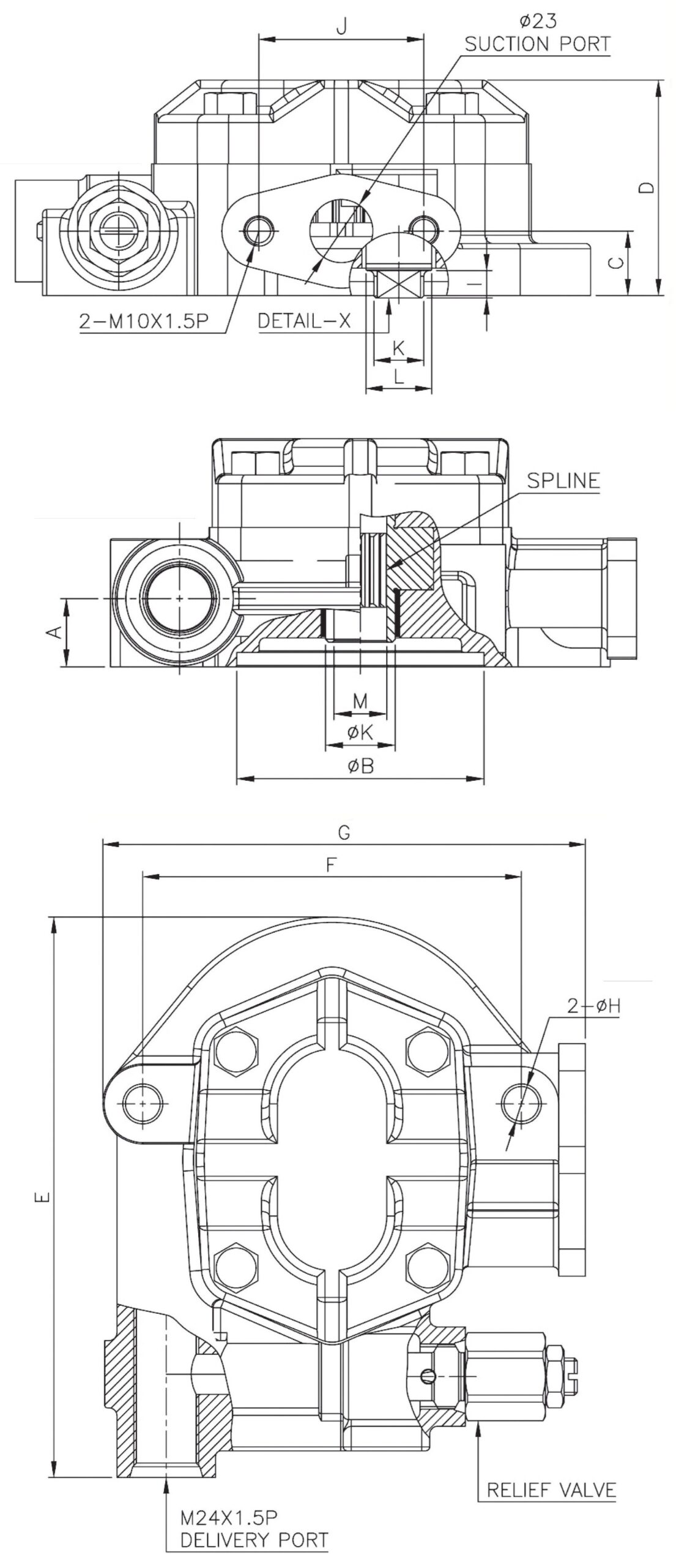 Gear Pumps for Komatsu HPV71/HPV90 dimension drawing