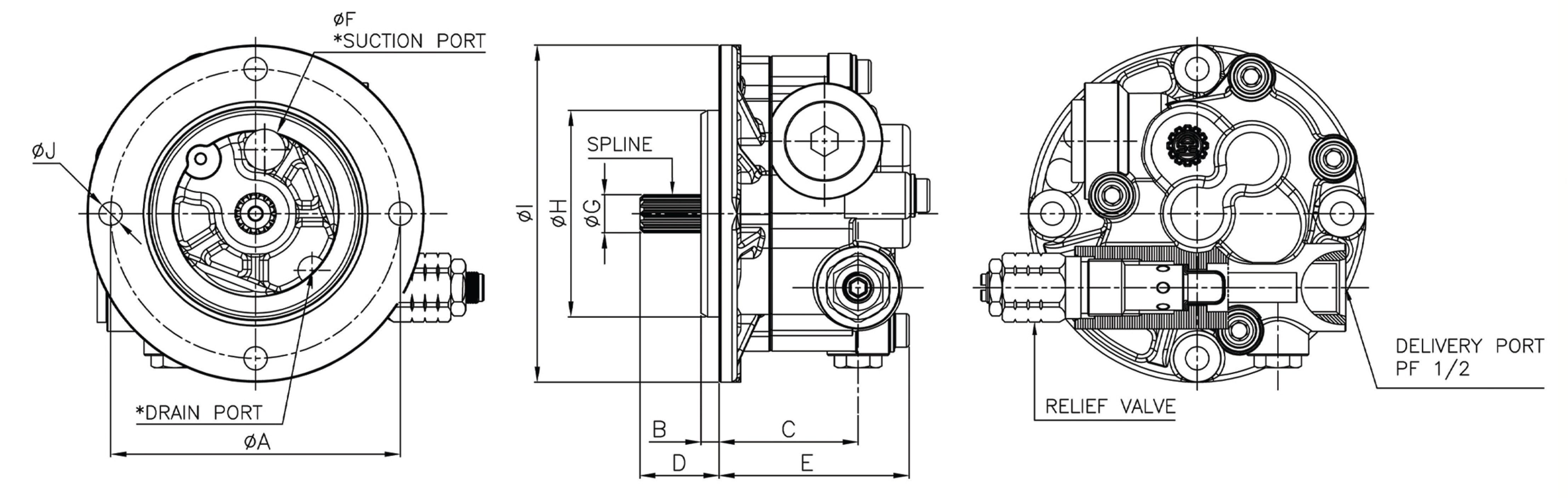 H7SP36 Gear Pump (Inner Drain) dimension drawing