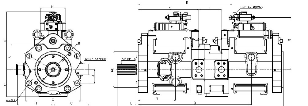 Hitachi H3V280DTH hydraulic pump dimension drawing