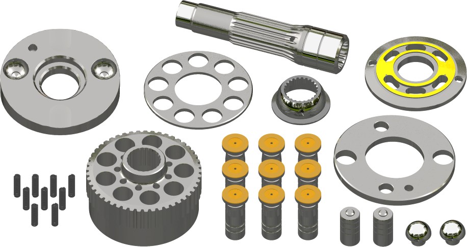 Hitachi HMGF15/17 Travel Motor Parts — cylinder blocks, valve plates, drive shafts, piston shoes and pistons