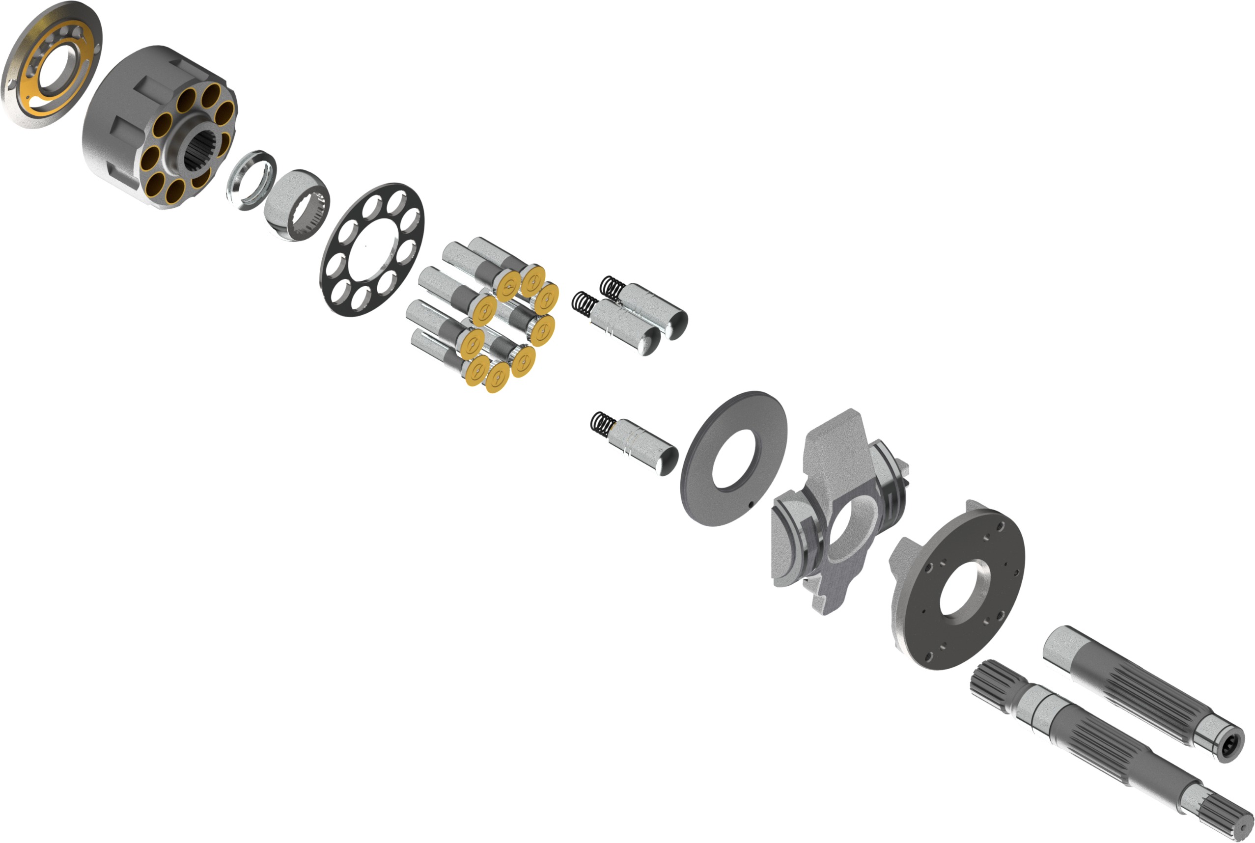 Hitachi HPKO Swing Motor Parts — cylinder blocks, valve plates, drive shafts, piston shoes and pistons