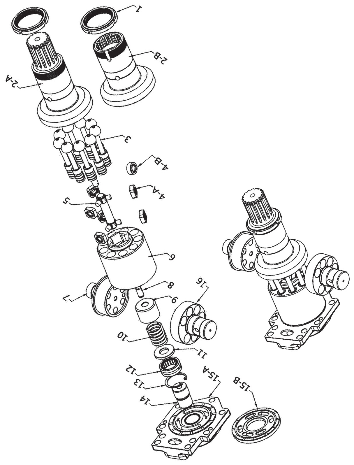 Hitachi HPV125B & HMT125AC Hydraulic exploded parts diagram