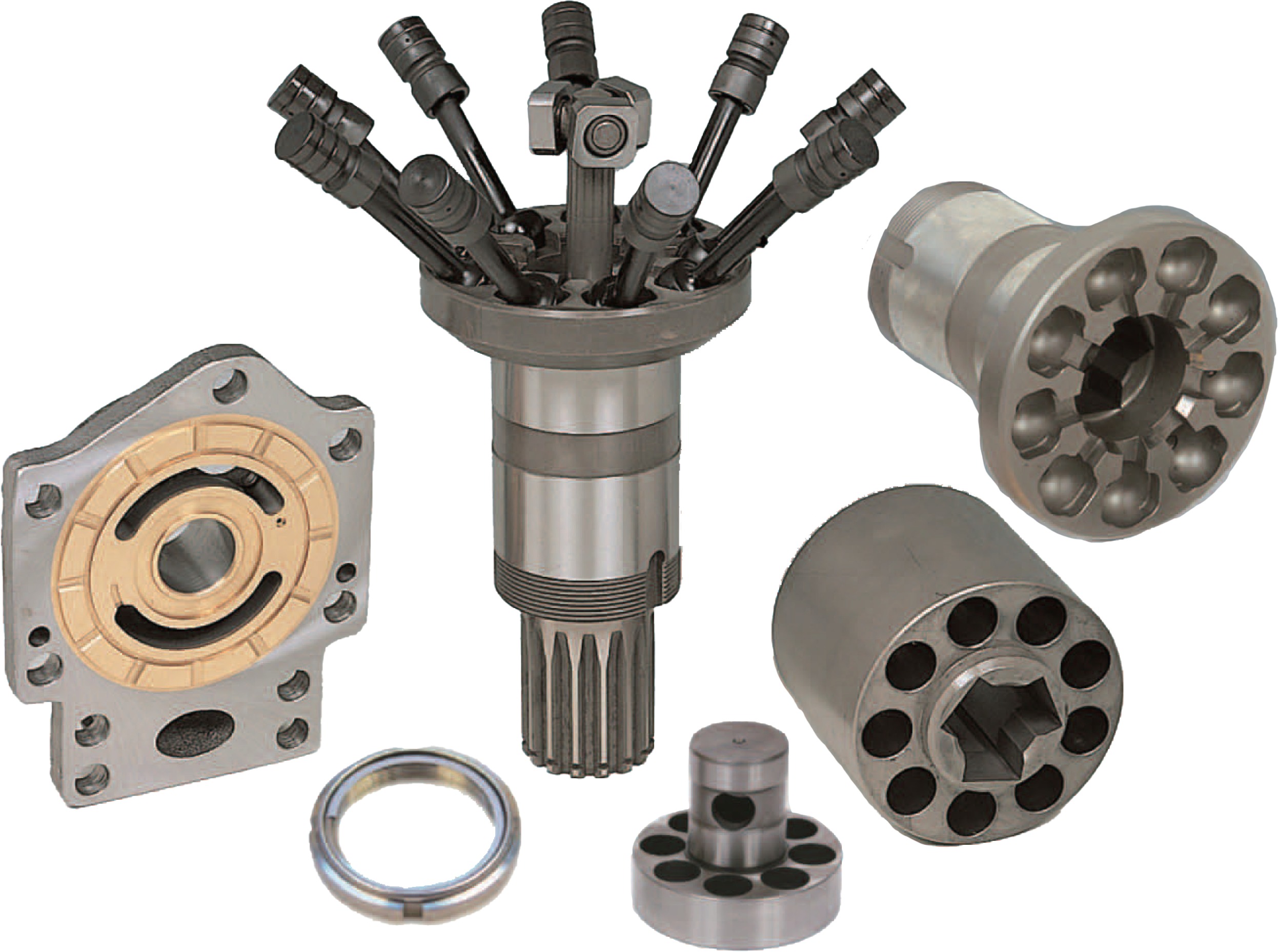 Hitachi HPV125B & HMT125AC Hydraulic Parts — valve plates, drive shafts, pistons and rotors