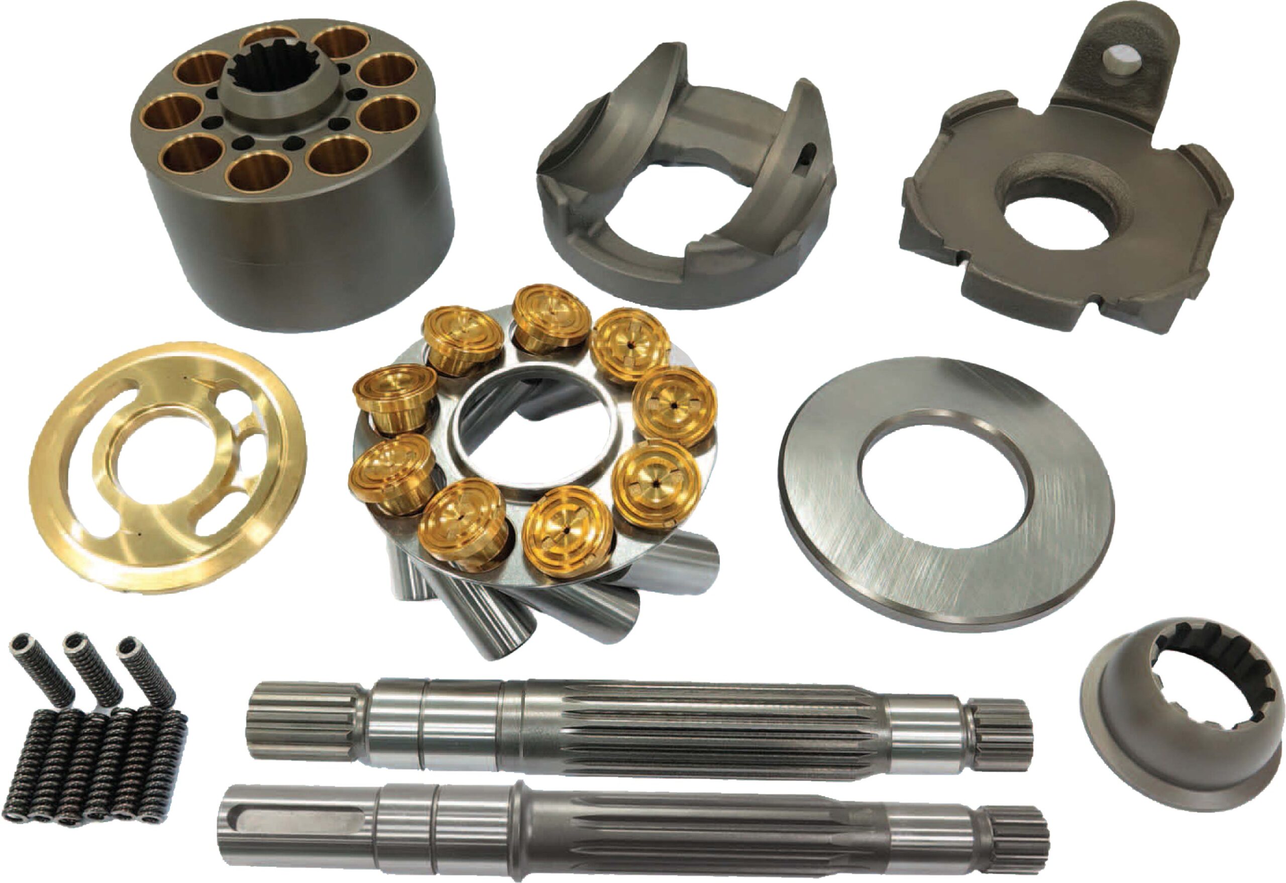 Kawasaki H3VL Hydraulic Pump Parts — cylinder blocks, valve plates, drive shafts, piston shoes and pistons
