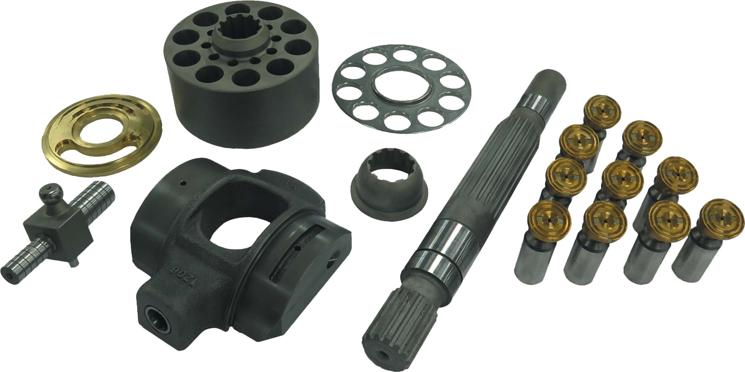 Kawasaki K7SP36 (H7SP) Swing Motor Parts — cylinder blocks, valve plates, drive shafts, piston shoes and pistons