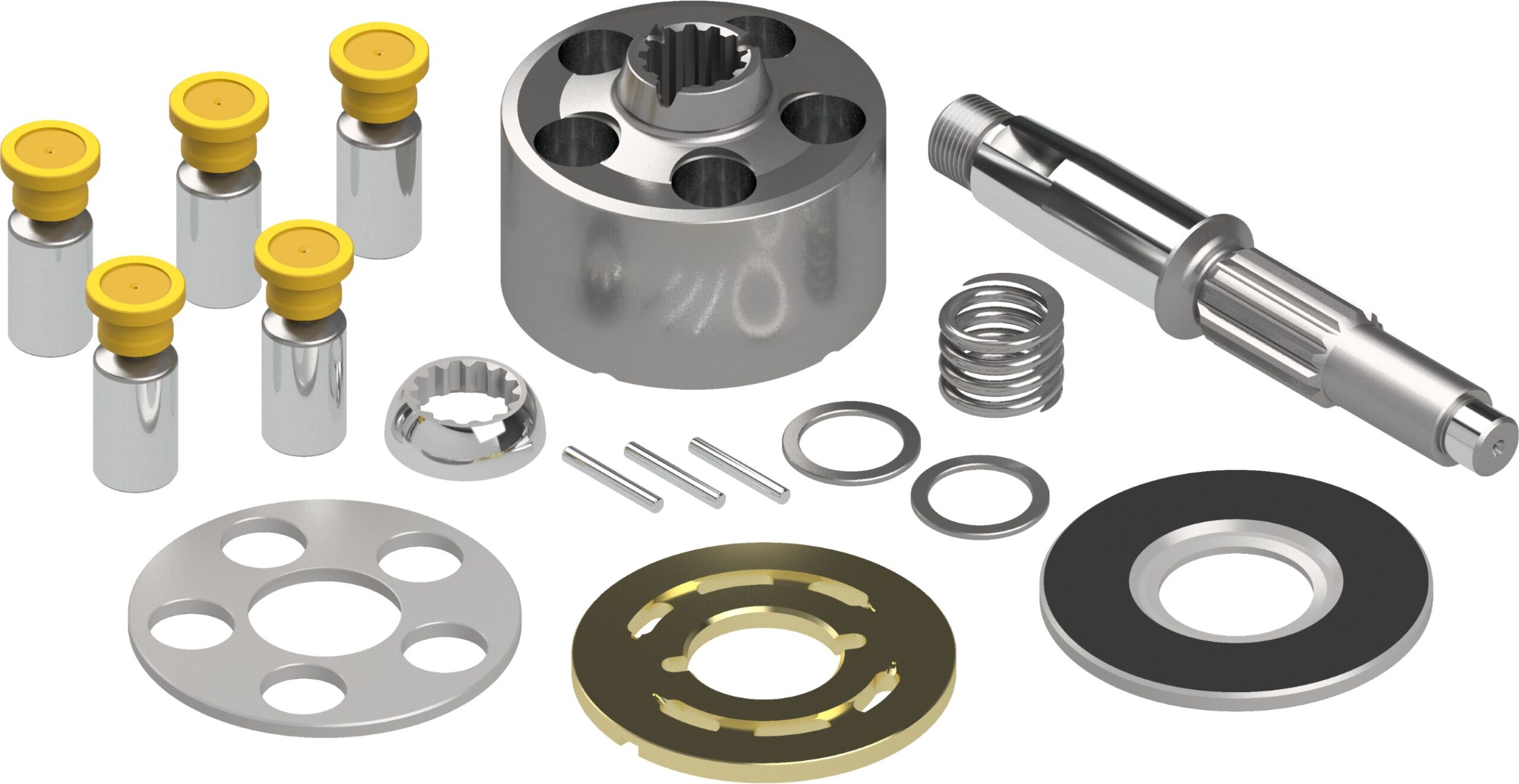 Komatsu D51/D61 (LMF16/LMF38) Travel Motor Parts — cylinder blocks, valve plates, drive shafts, piston shoes and pistons