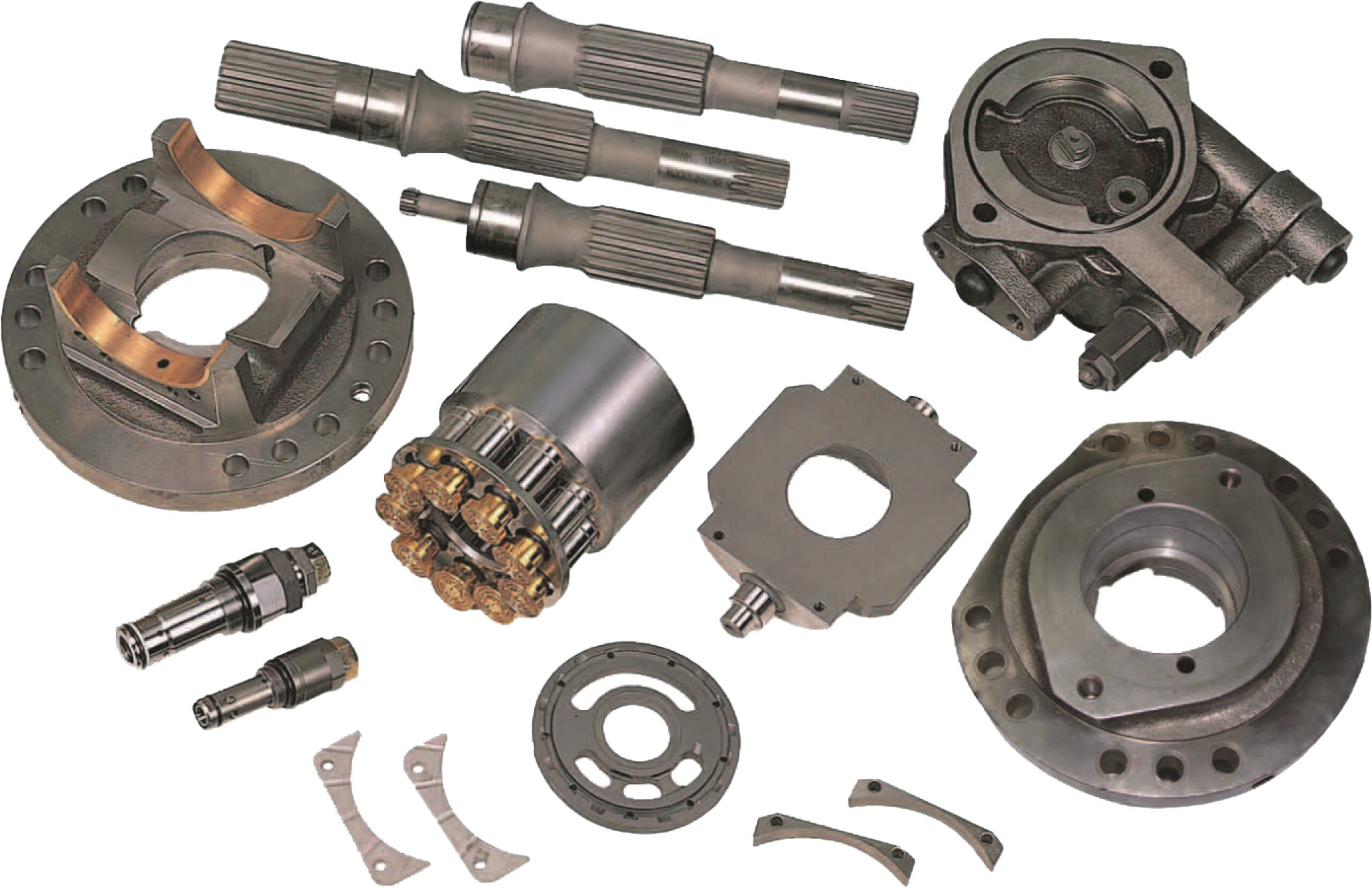 Komatsu HPV Series Gear Pump Parts — cylinder blocks, valve plates, drive shafts, piston shoes and pistons