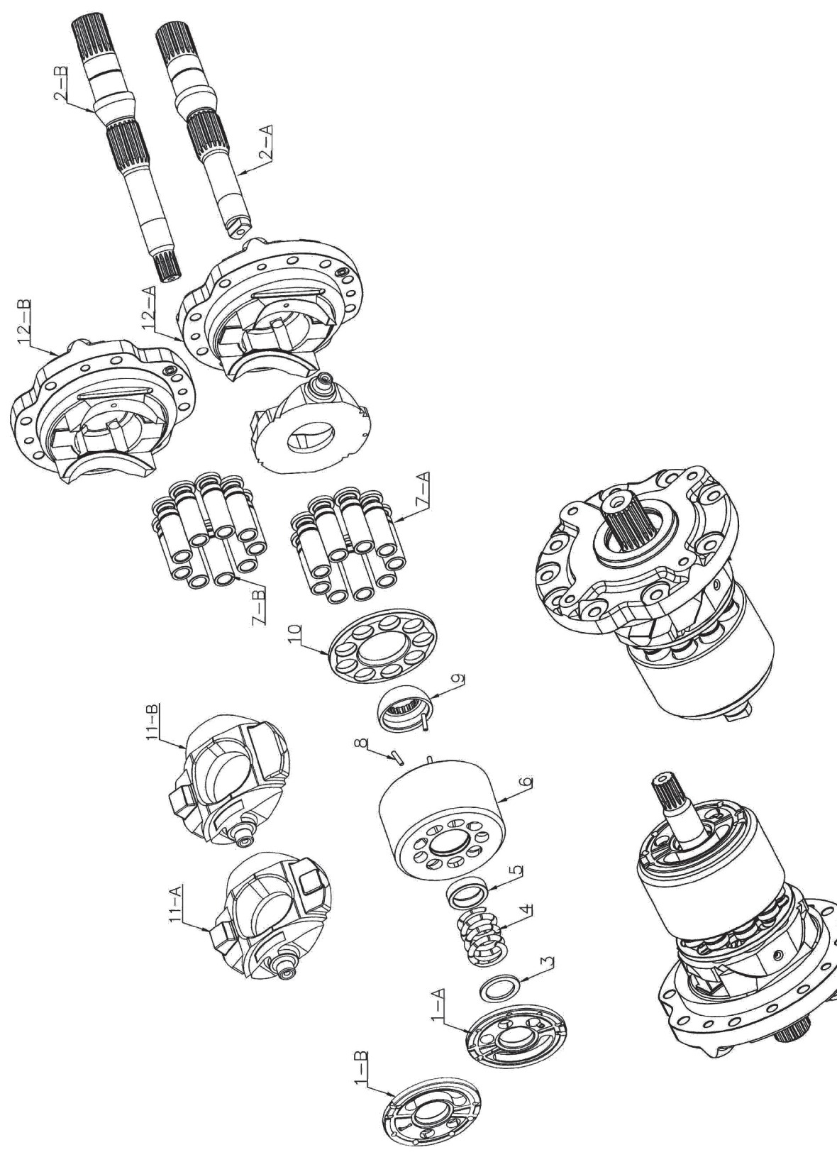 Komatsu HPV75 Hydraulic Pump exploded parts diagram
