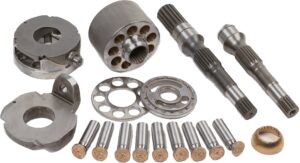Komatsu HPV hydraulic pump parts — cylinder block, swash plates, pistons and drive shafts