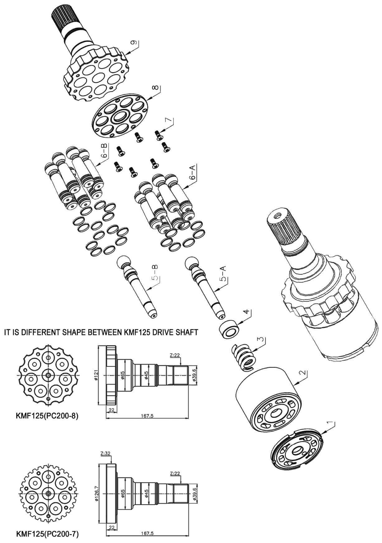 Komatsu KMF125/230 Swing Motor exploded parts diagram