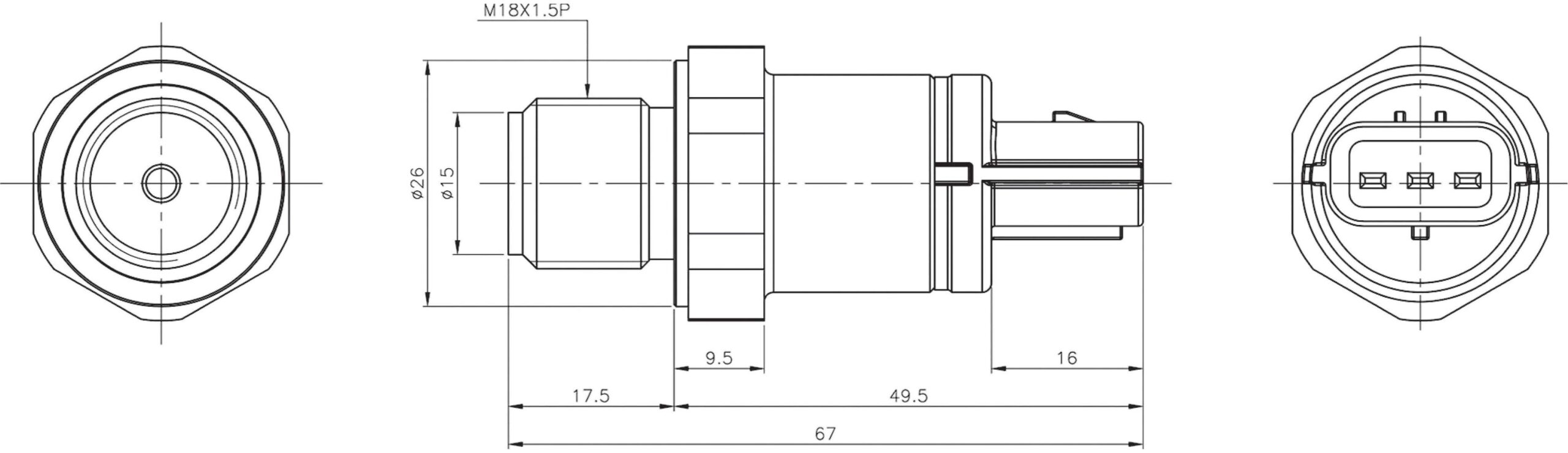 Pressure Sensor for Hitachi — 60 Bar / 500 Bar Versions dimension drawing