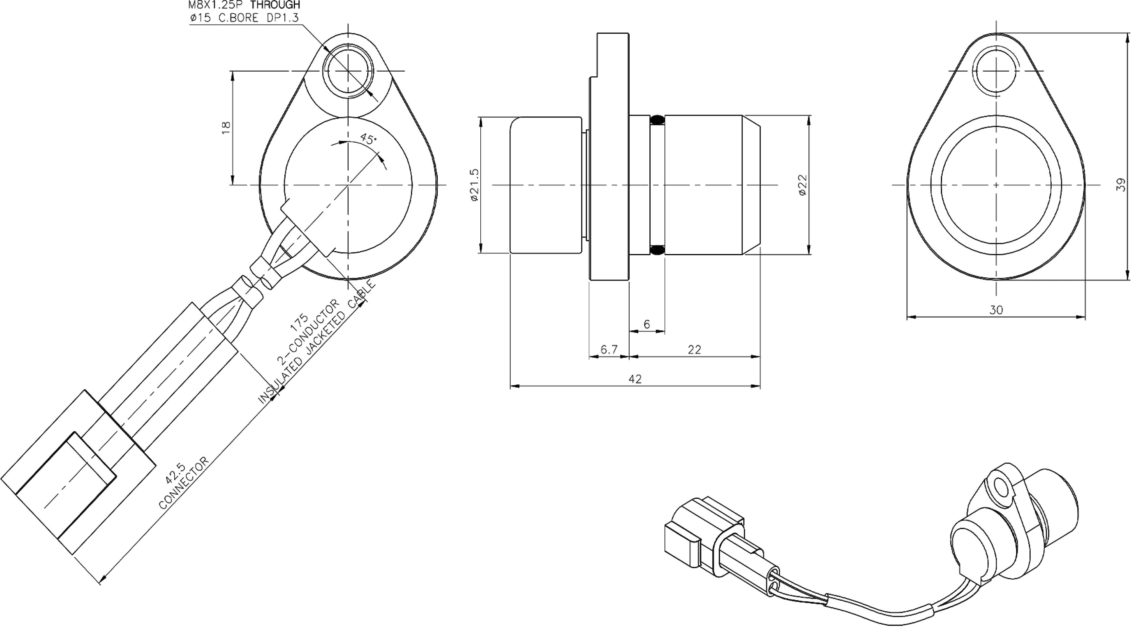 RPM Sensor for Hitachi dimension drawing