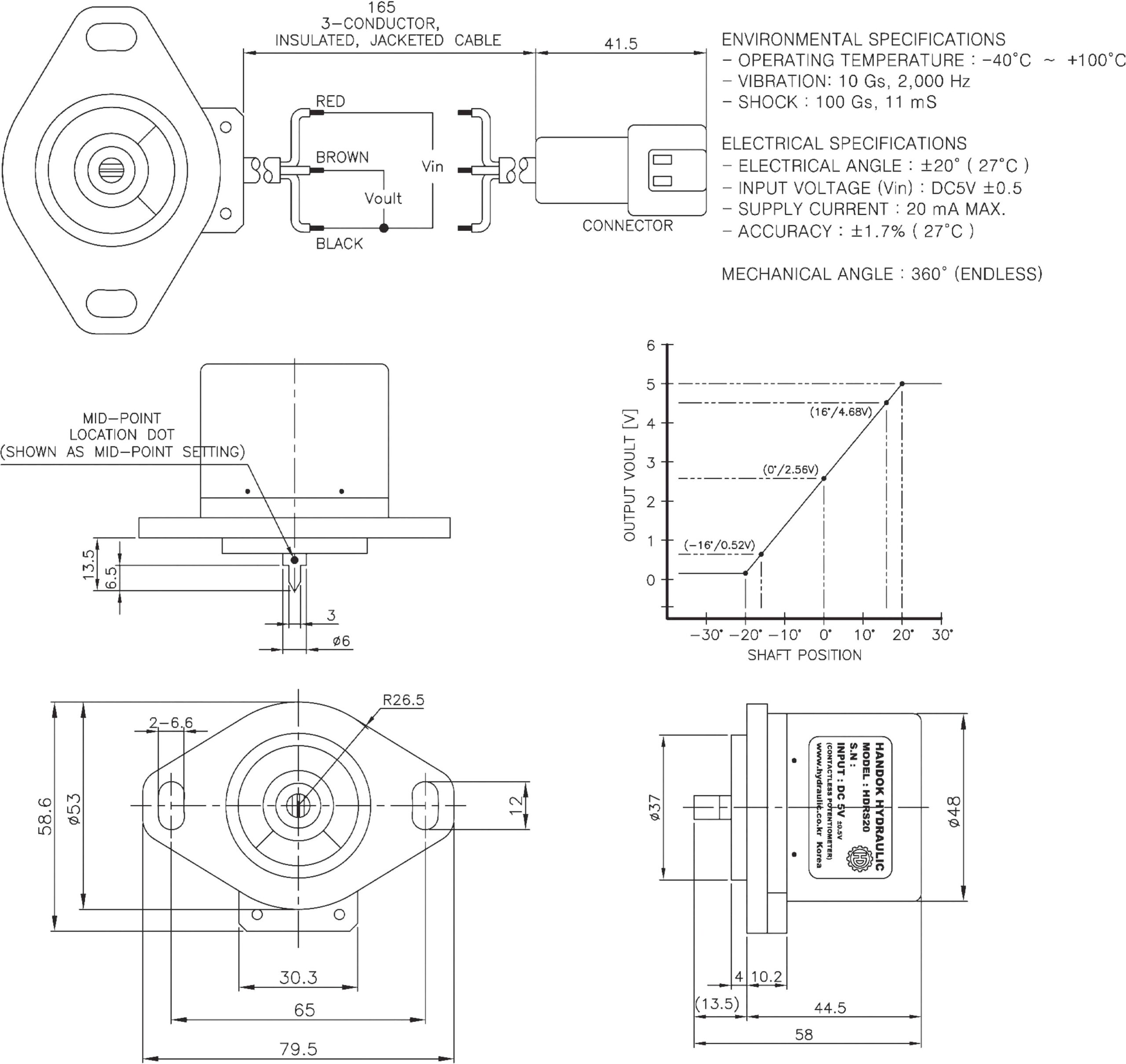 RVDT Angle Sensor for Hitachi dimension drawing
